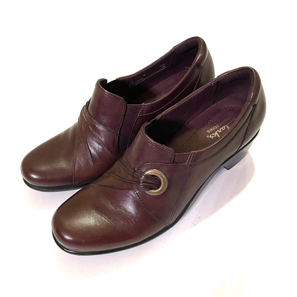 Clarks Bendables Wish Trance Booties Brown Leather Slip-On Shoes